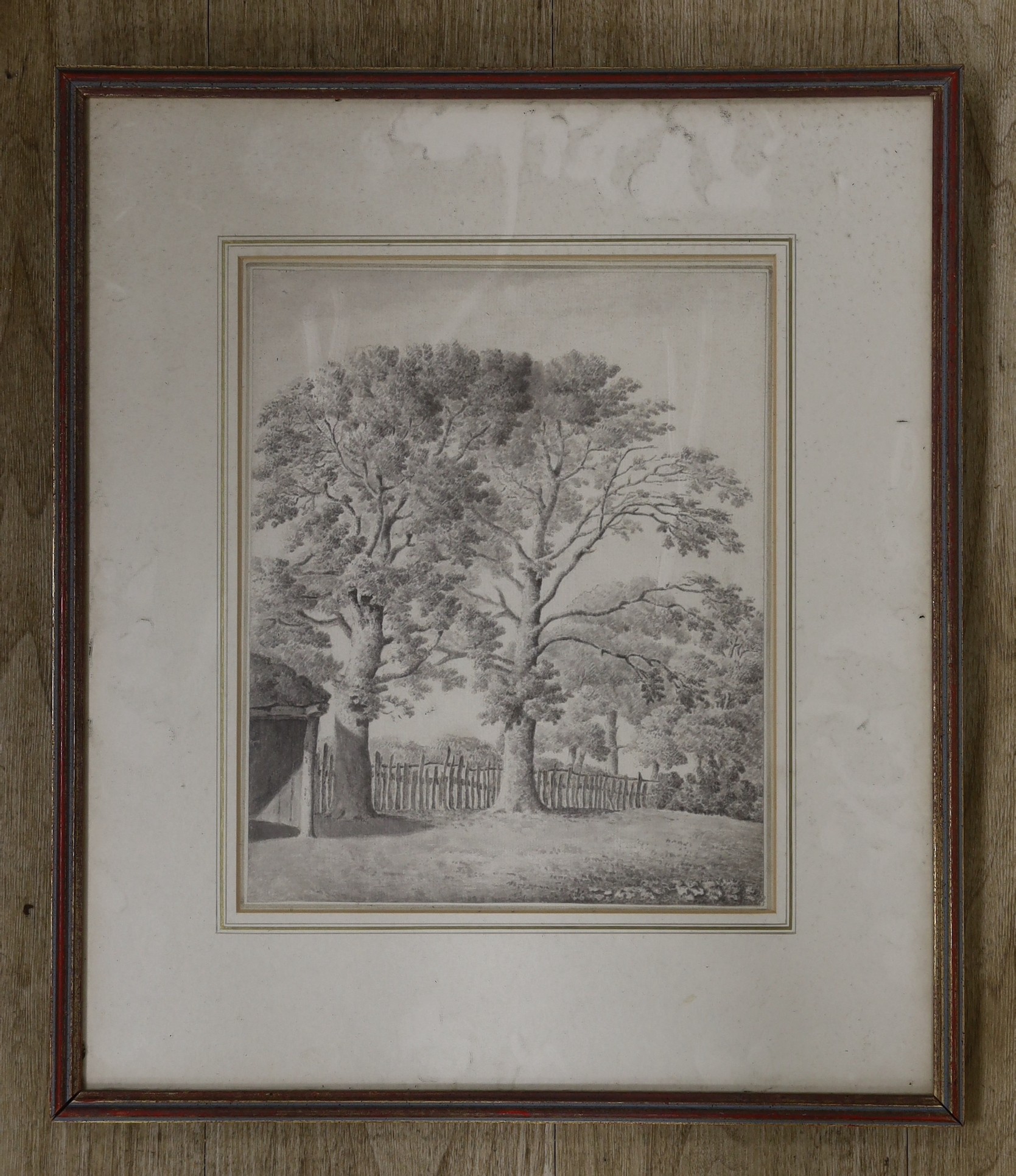 Thomas Howard (1721-1783), monochrome watercolour, 'Near Elford, Staffordshire', Fine Art Society label verso, 32 x 26cm